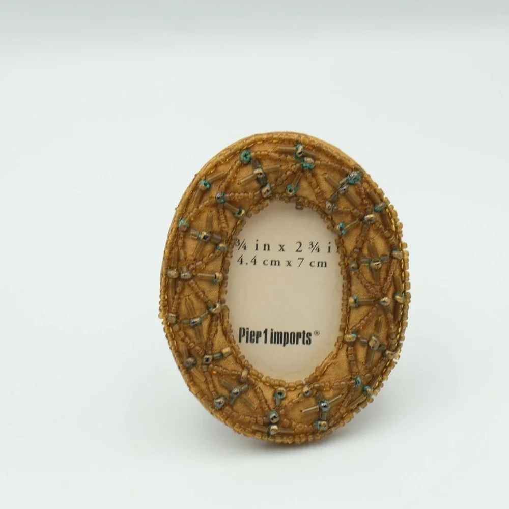 Pier One Imports 90s Y2K Set Of 3 Fabric Beaded Mini Photo Frames 3x3